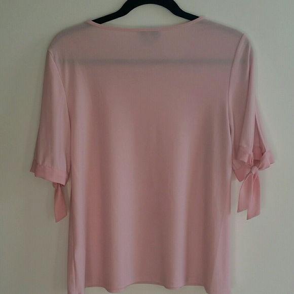 CeCe Pink Blouse with Stilted Short Sleeve & Ties - Picture 4 of 6